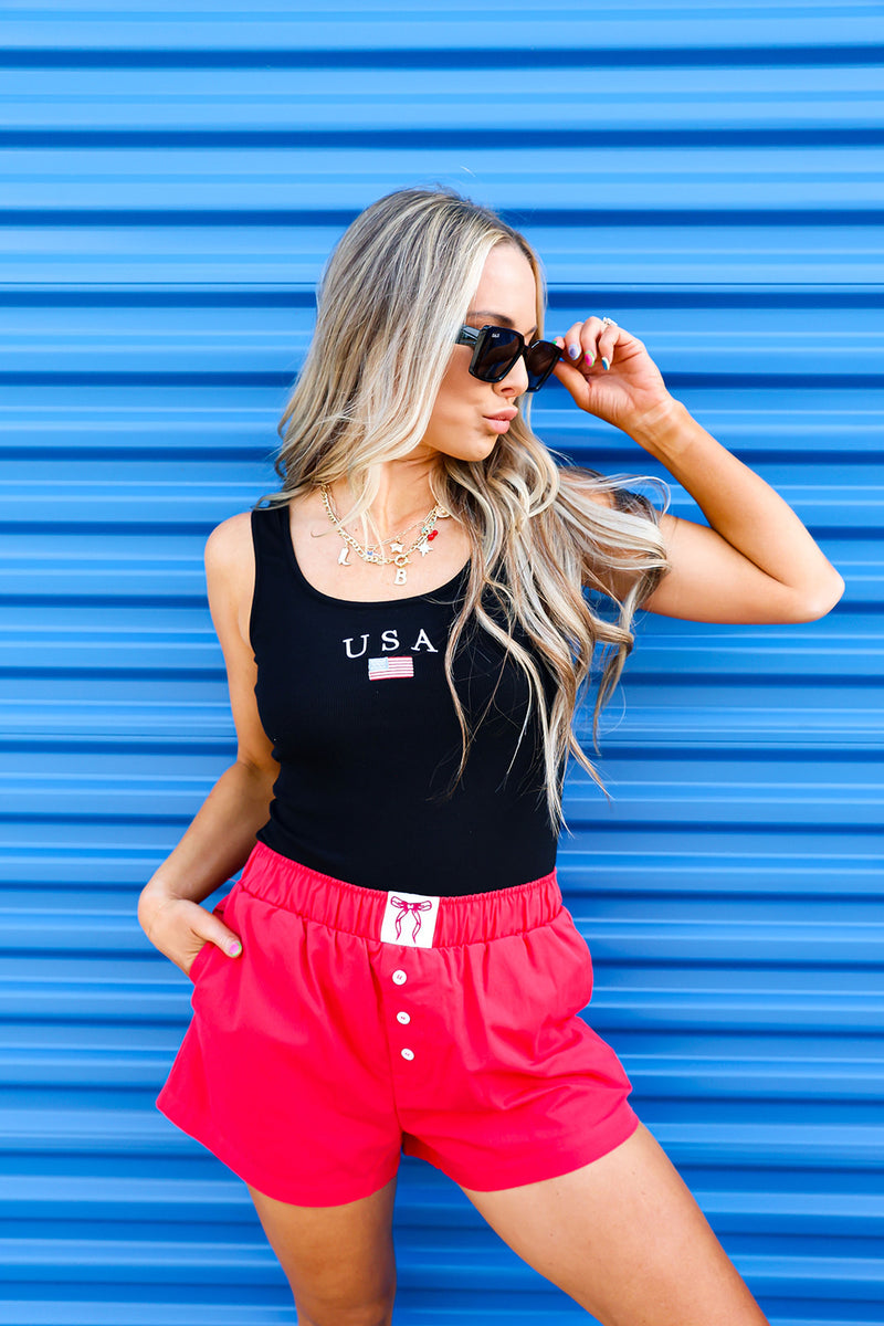 Off Duty Cutie Boxer Shorts-Red