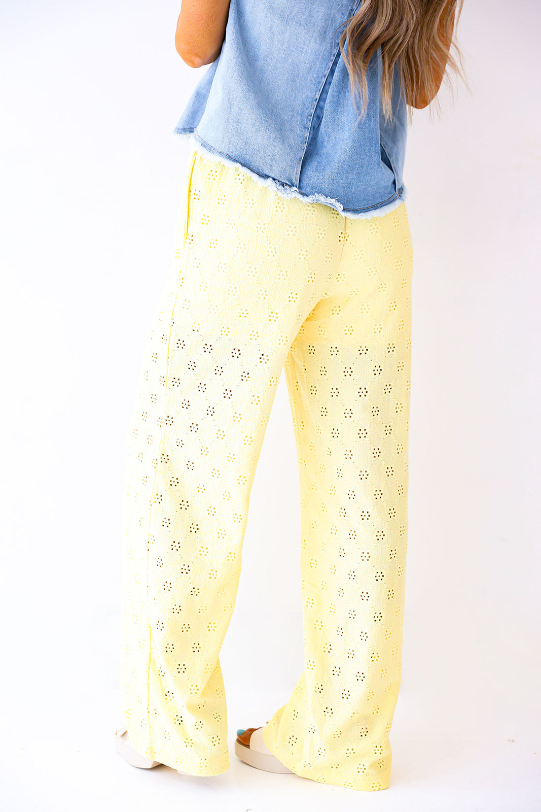 Daisy Days Eyelet Pant-Yellow