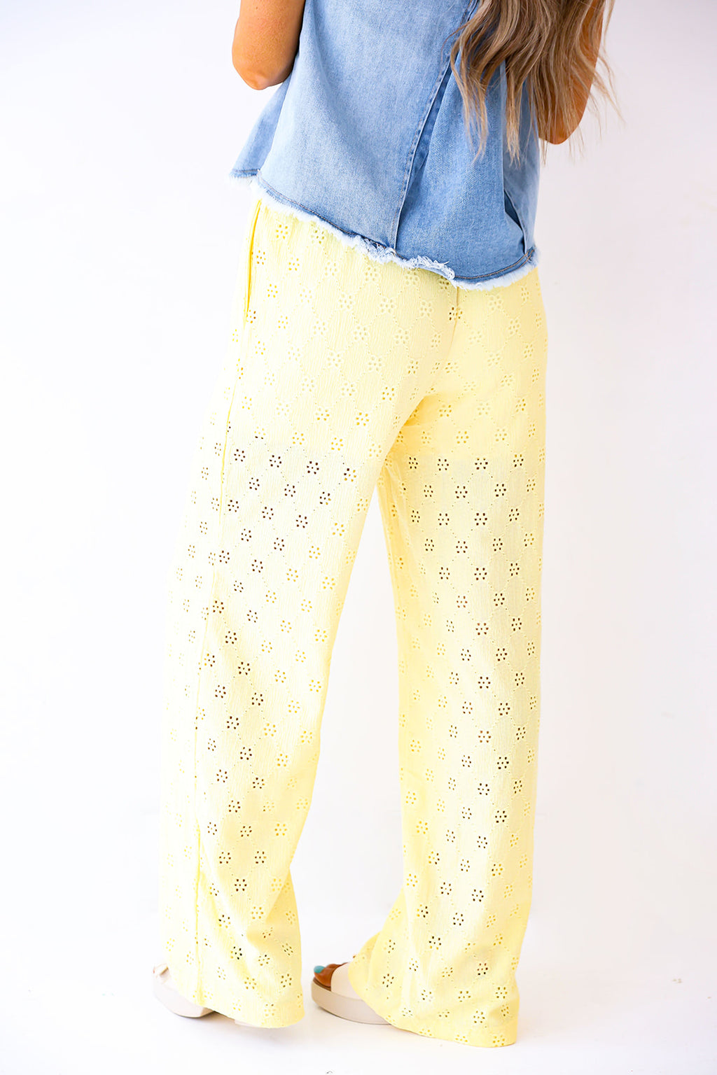 Daisy Days Eyelet Pant-Yellow