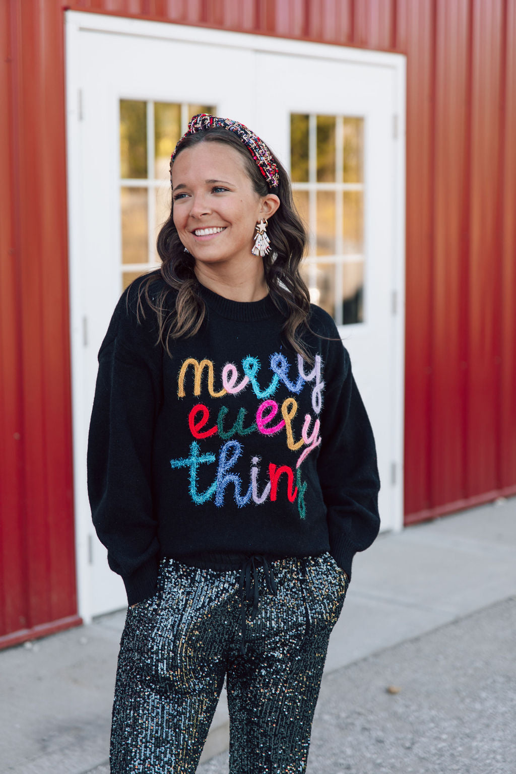 Merry Everything Tinsel Sweater-Black