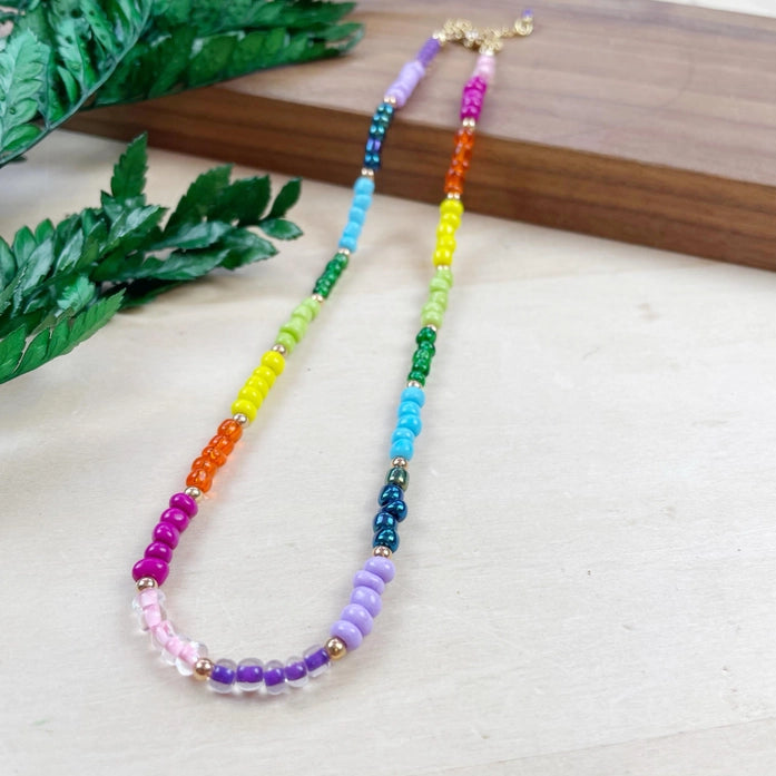 Rainbow Glass Seed Bead Necklace