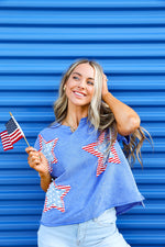Star of the Show Patchwork Top-Blue