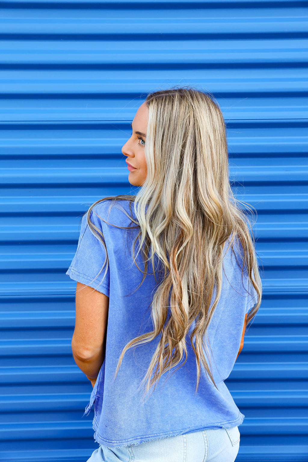 Star of the Show Patchwork Top-Blue