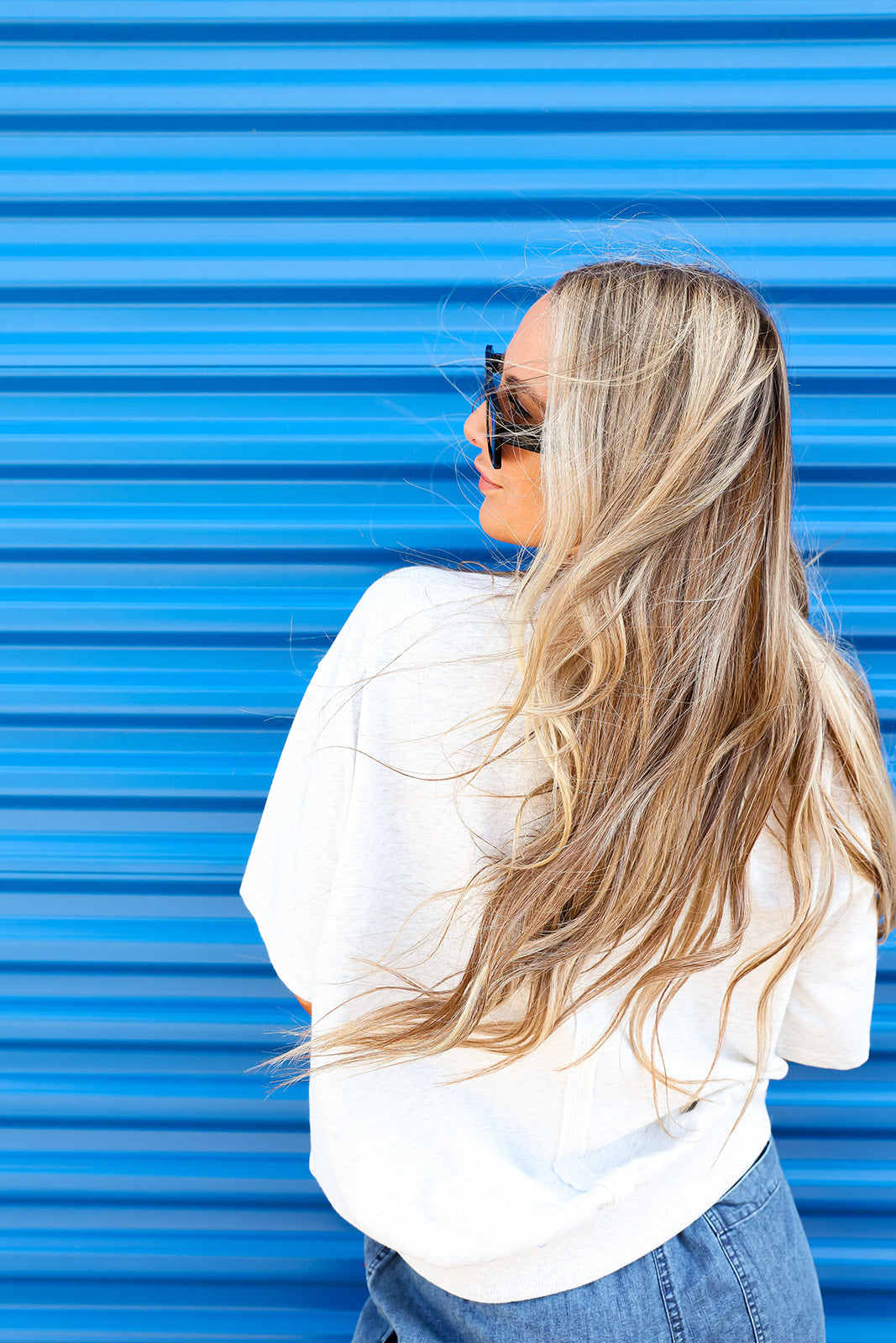 USA Multi Patchwork Tee-Heather Gray