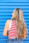 Sippin' In Stripes Tank-Red/White/Blue