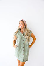 Stick Around Denim Dress-Olive