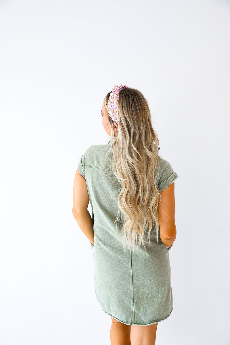 Stick Around Denim Dress-Olive