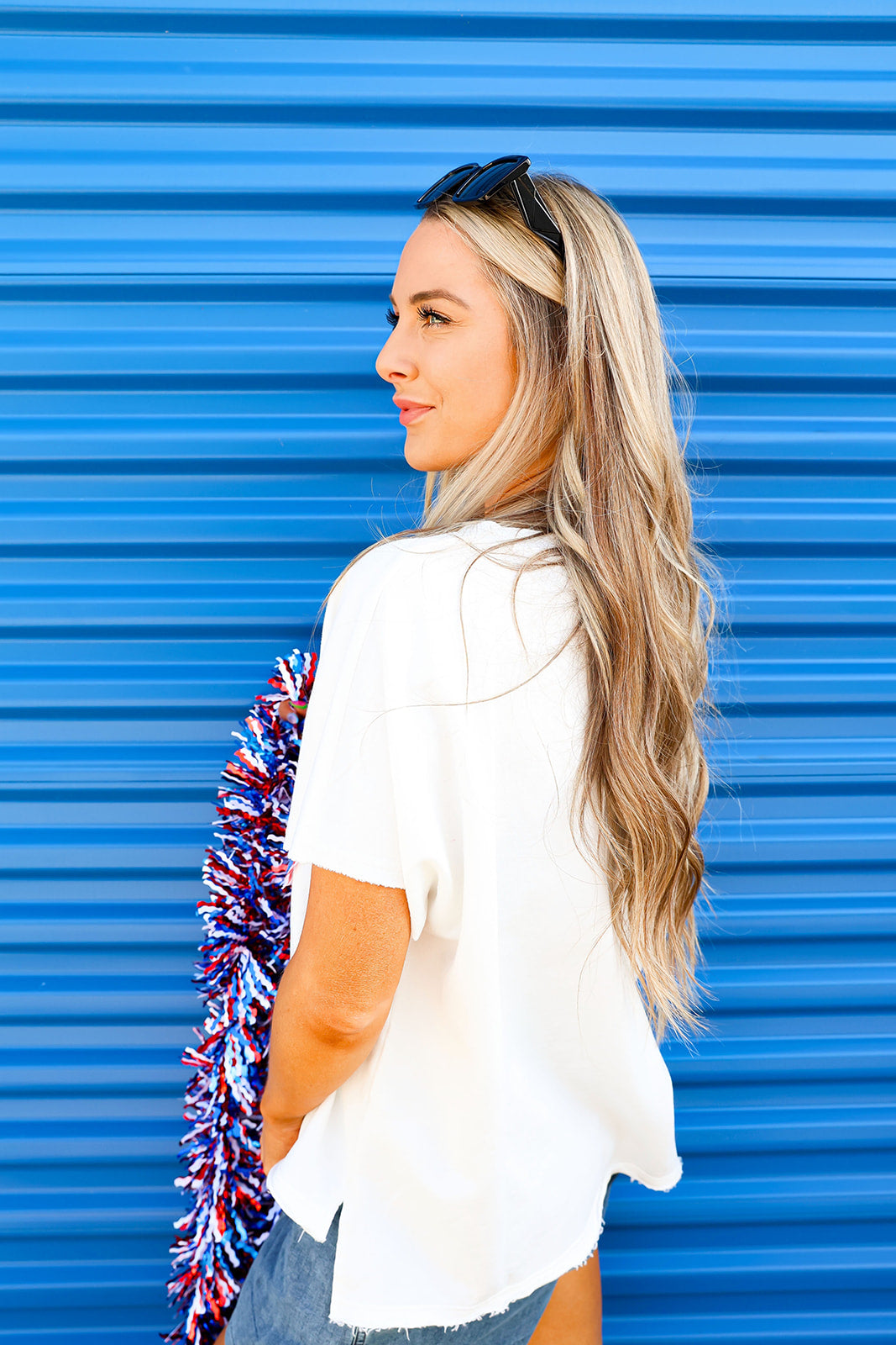 USA All Day Patched Top-White