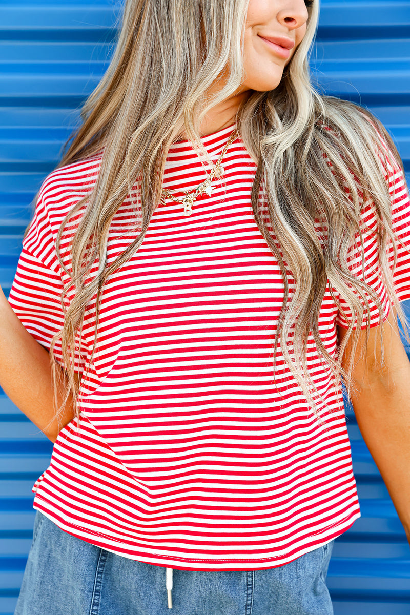Fast Lane Striped Top-Red/White