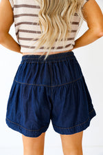 Denim Cutie Flare Shorts-Dk Denim