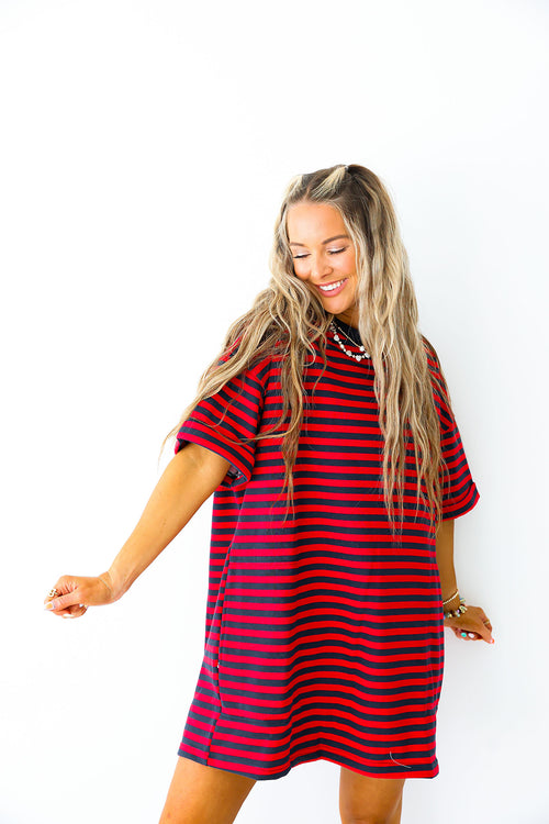 Doing Fun Things T-shirt Dress - Red/Navy