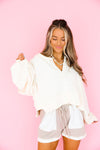 On The Daily Raw Edge Sweatshirt Top- Oatmeal