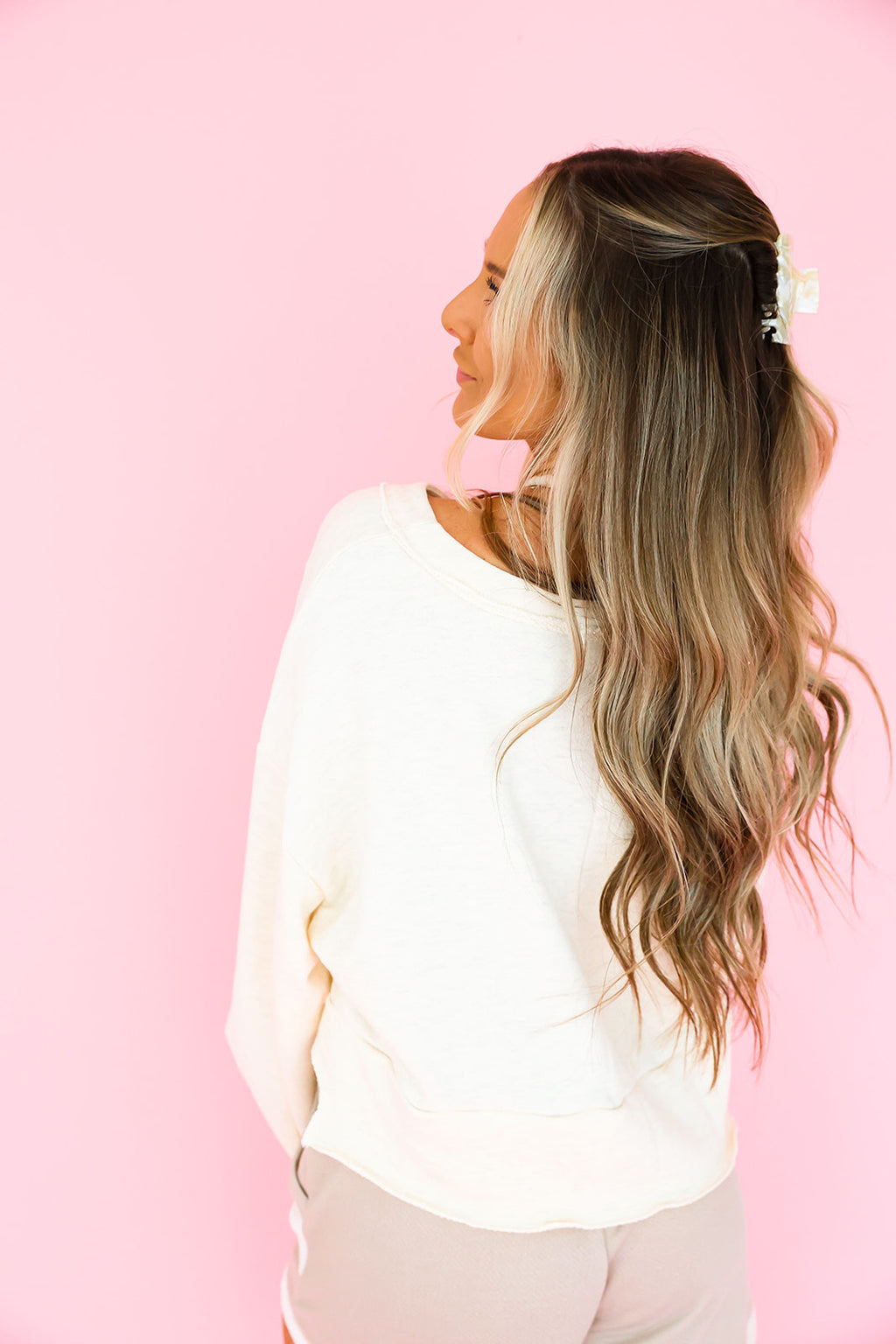 On The Daily Raw Edge Sweatshirt Top- Oatmeal