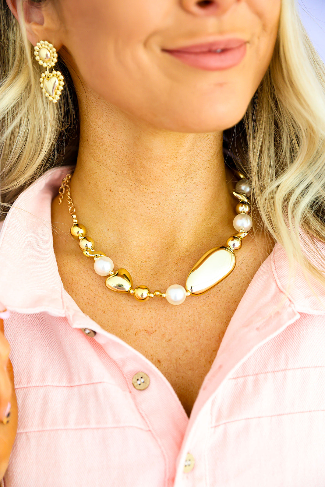 Make A Statement Gold & Pearl Necklace