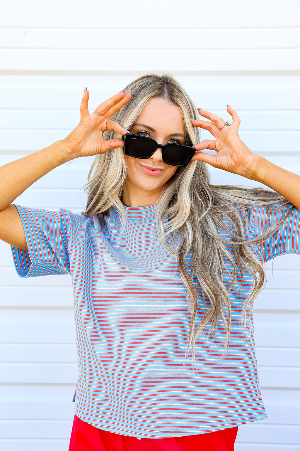 Cooling Off Striped Tee-Blue
