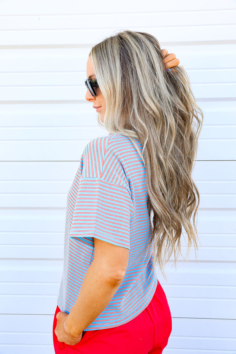 Cooling Off Striped Tee-Blue
