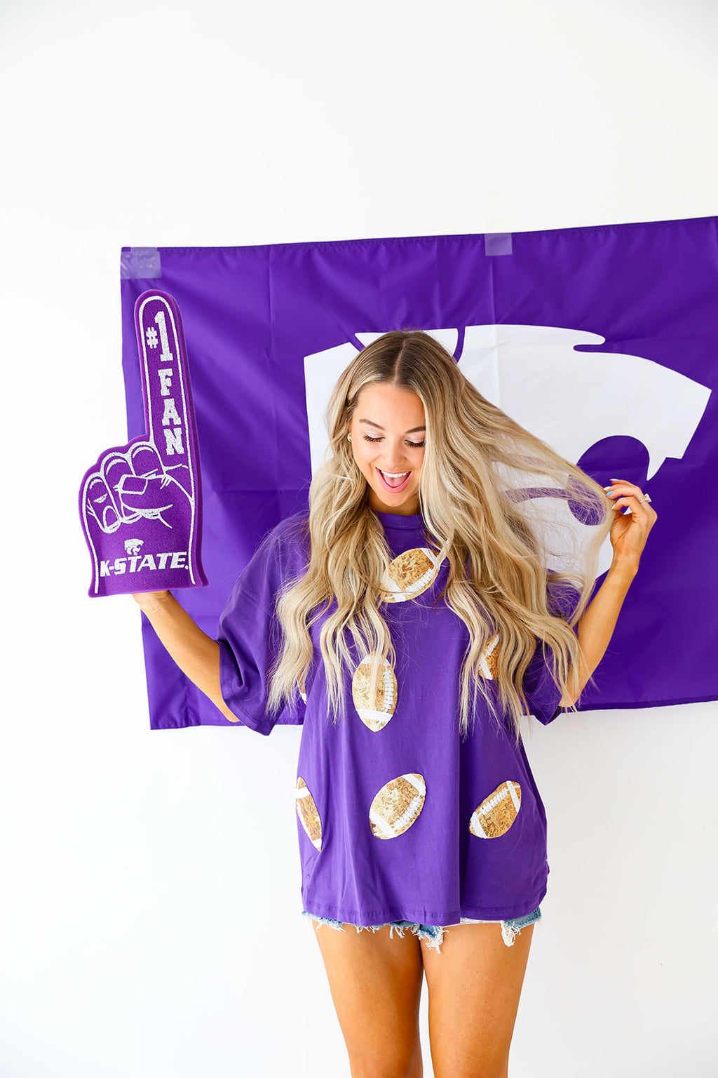 Kickoff Cutie Sequin Footballs Tee-Purple