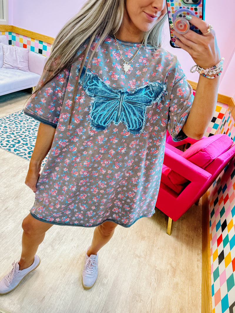 Spread Your Wings Butterfly T-shirt Dress- Mocha