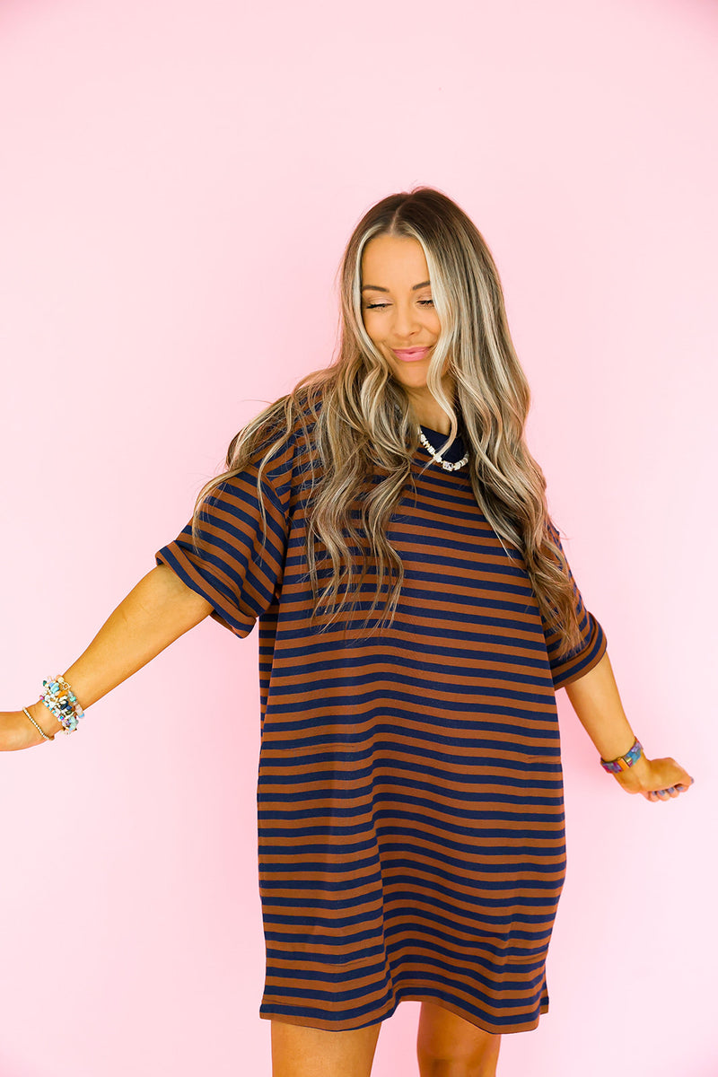 Doing Fun Things T-shirt Dress - Navy/Brick Combo
