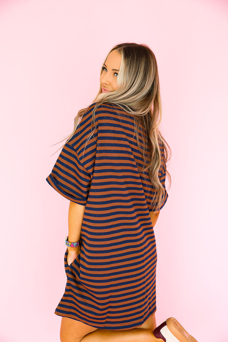 Doing Fun Things T-shirt Dress - Navy/Brick Combo