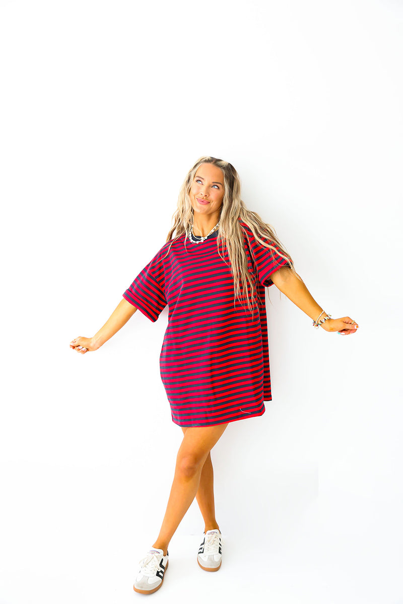 Doing Fun Things T-shirt Dress - Red/Navy