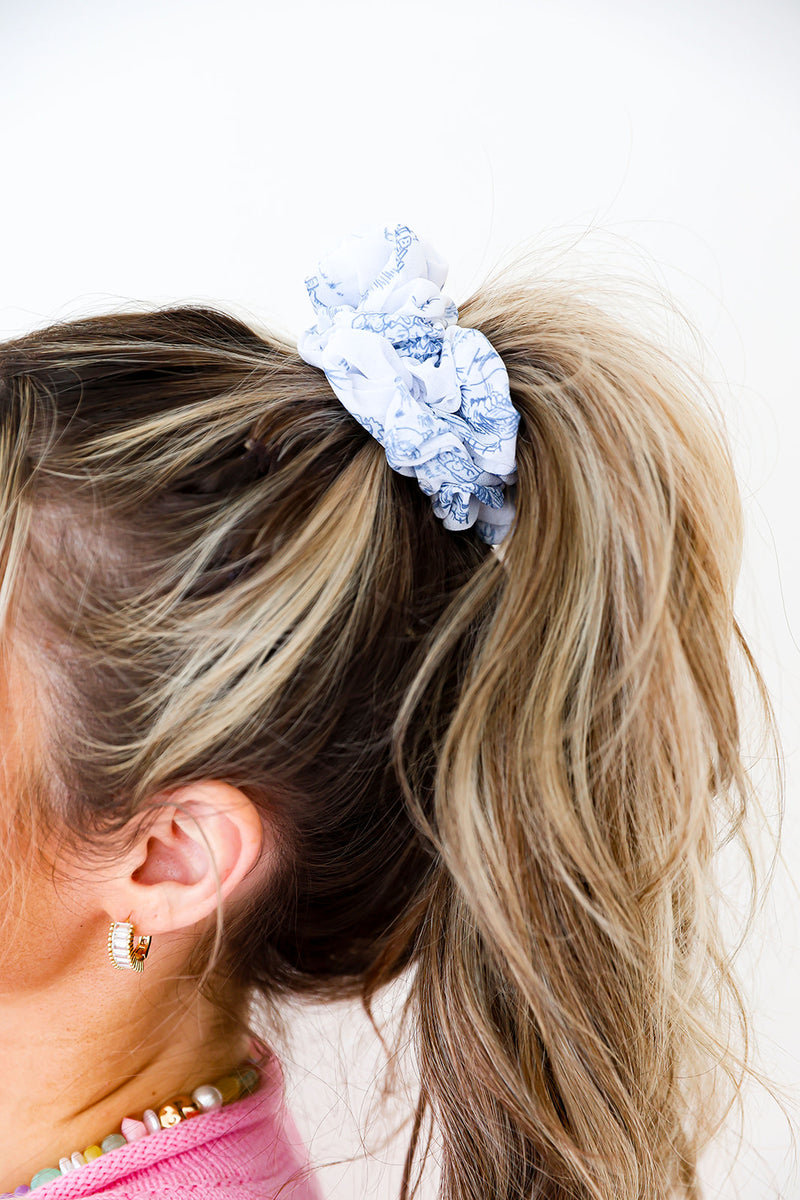 Blue Toile Scrunchie