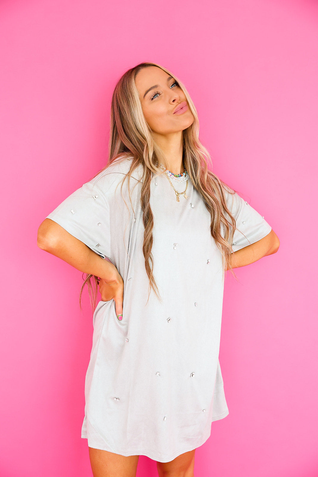 Silver Lining Rhinestone T-Shirt Dress