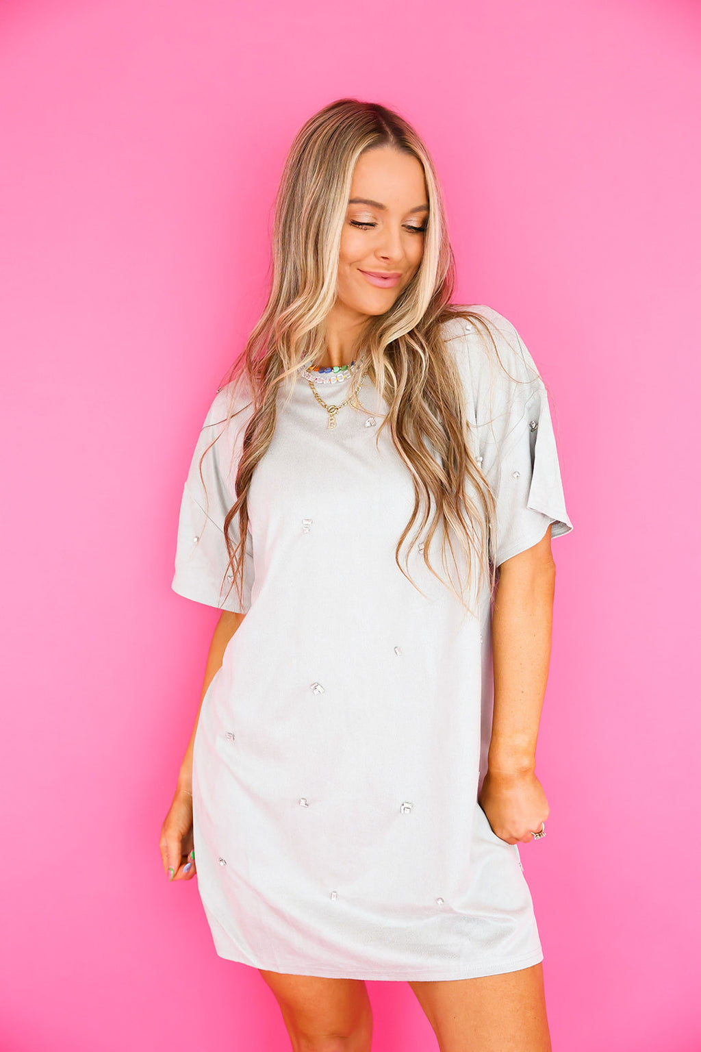 Silver Lining Rhinestone T-Shirt Dress