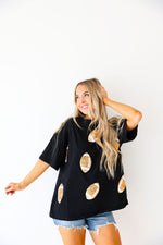 Kickoff Cutie Sequin Footballs Tee-Black