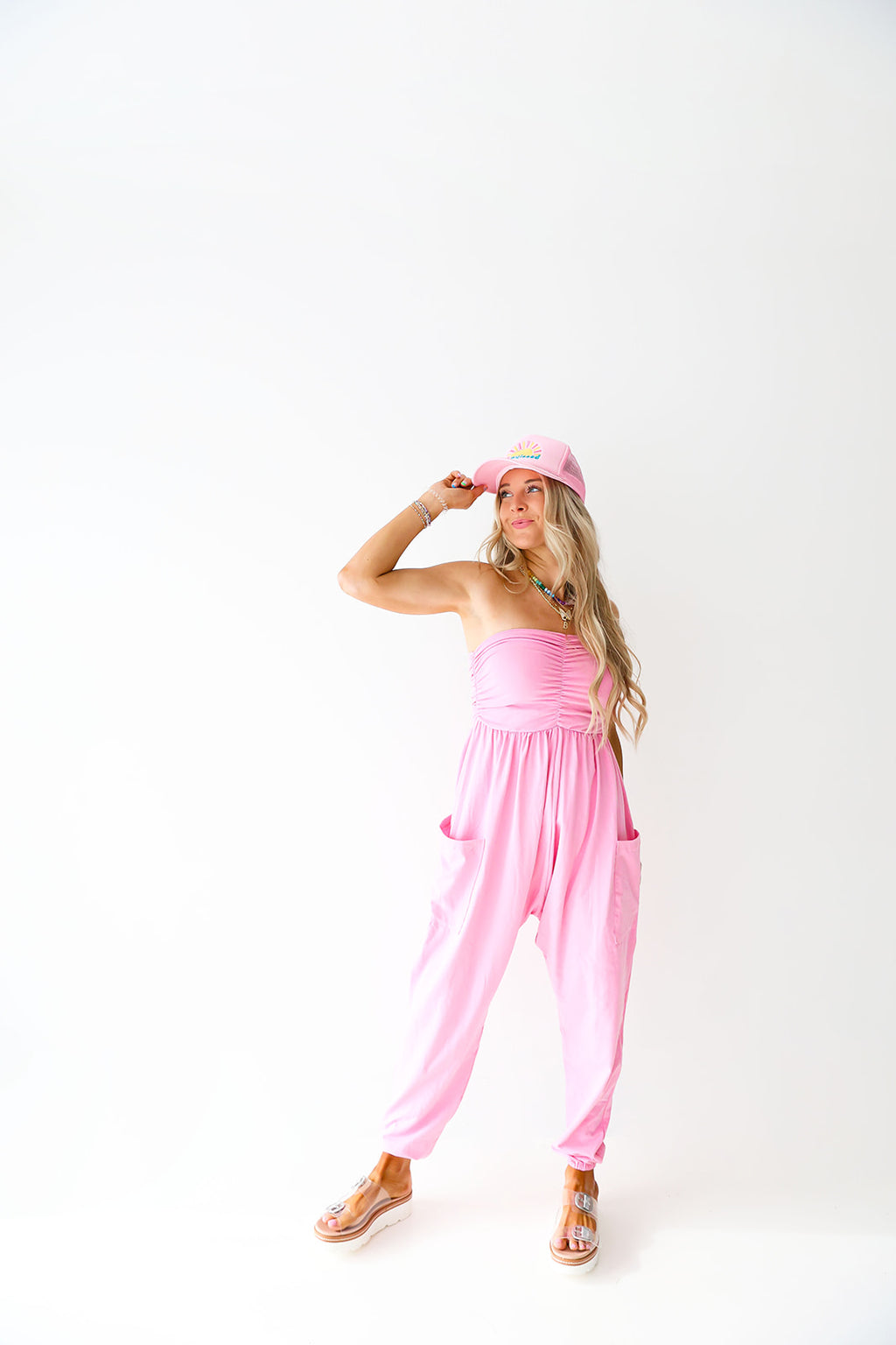 Just A Chiller Strapless Jumpsuit-Pink