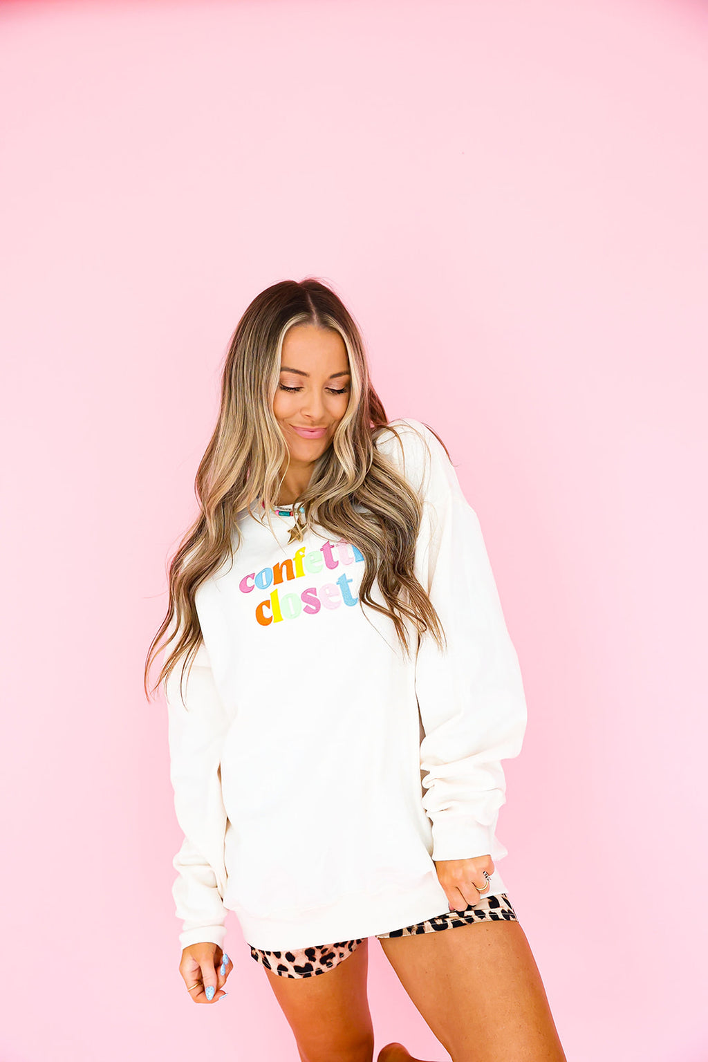 Confetti Closet Logo Embroidered Sweatshirt-Sand