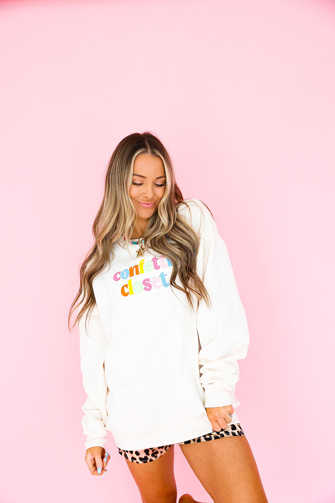 Confetti Closet Logo Embroidered Sweatshirt-Sand