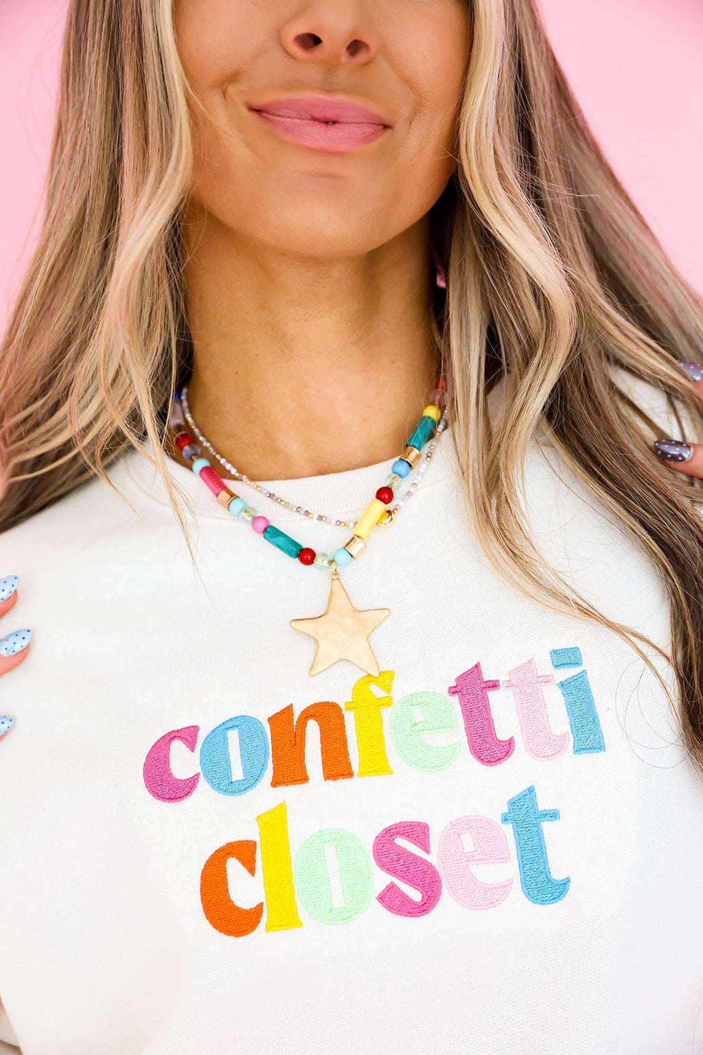 Confetti Closet Logo Embroidered Sweatshirt-Sand
