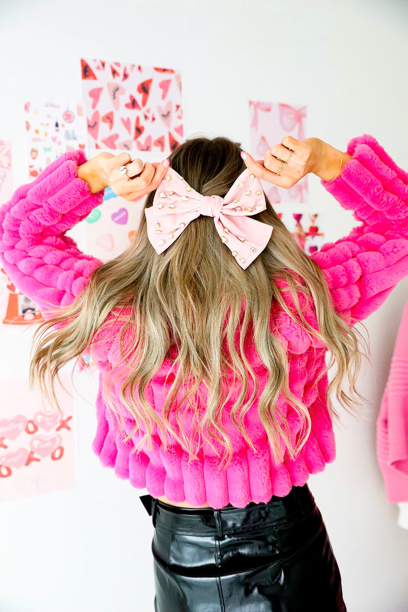 Baby Pink Rhinestone Hair Bow