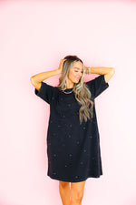 Black Wash Rhinestone T-Shirt Dress