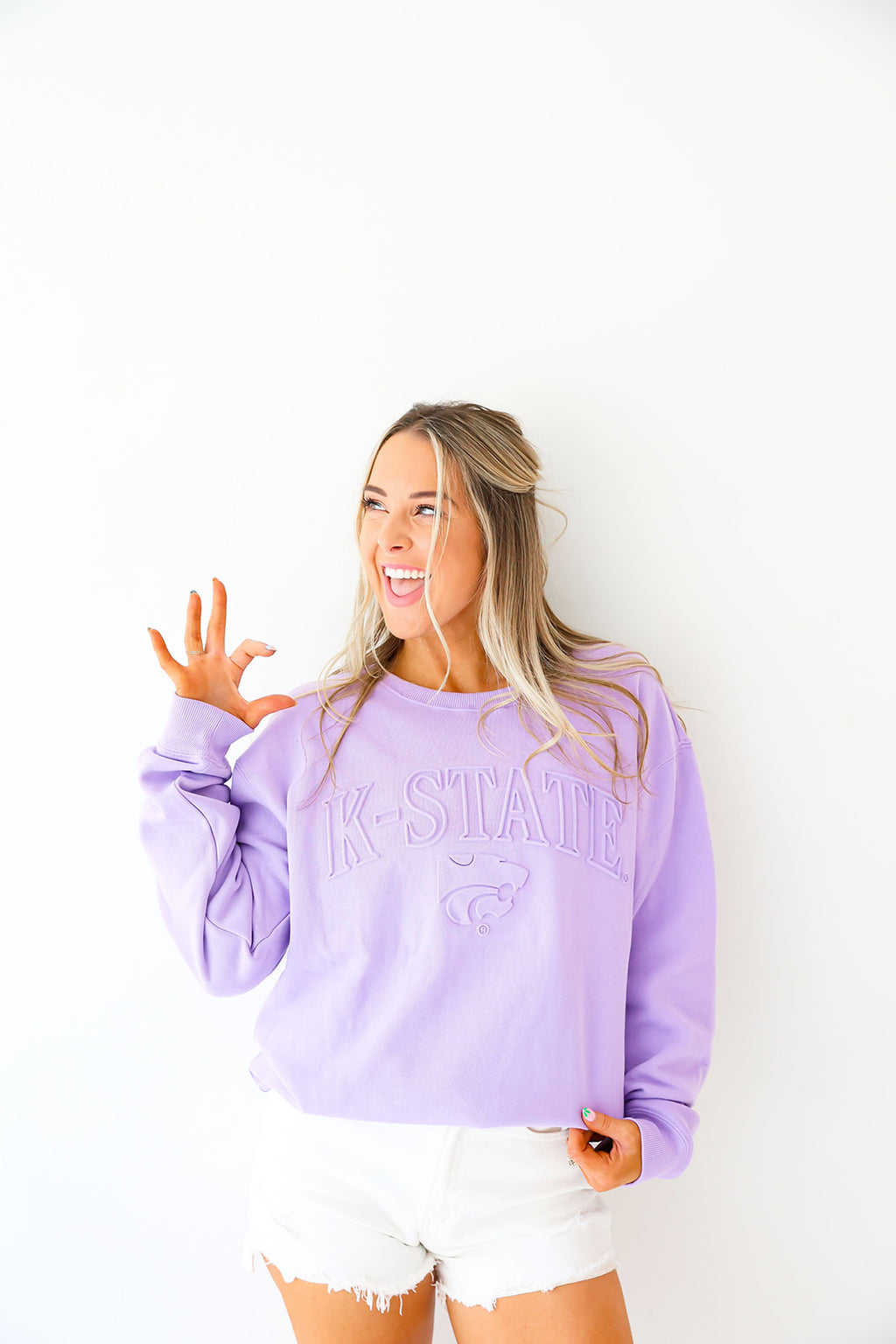 K-State Embossed Crewneck-Lavender