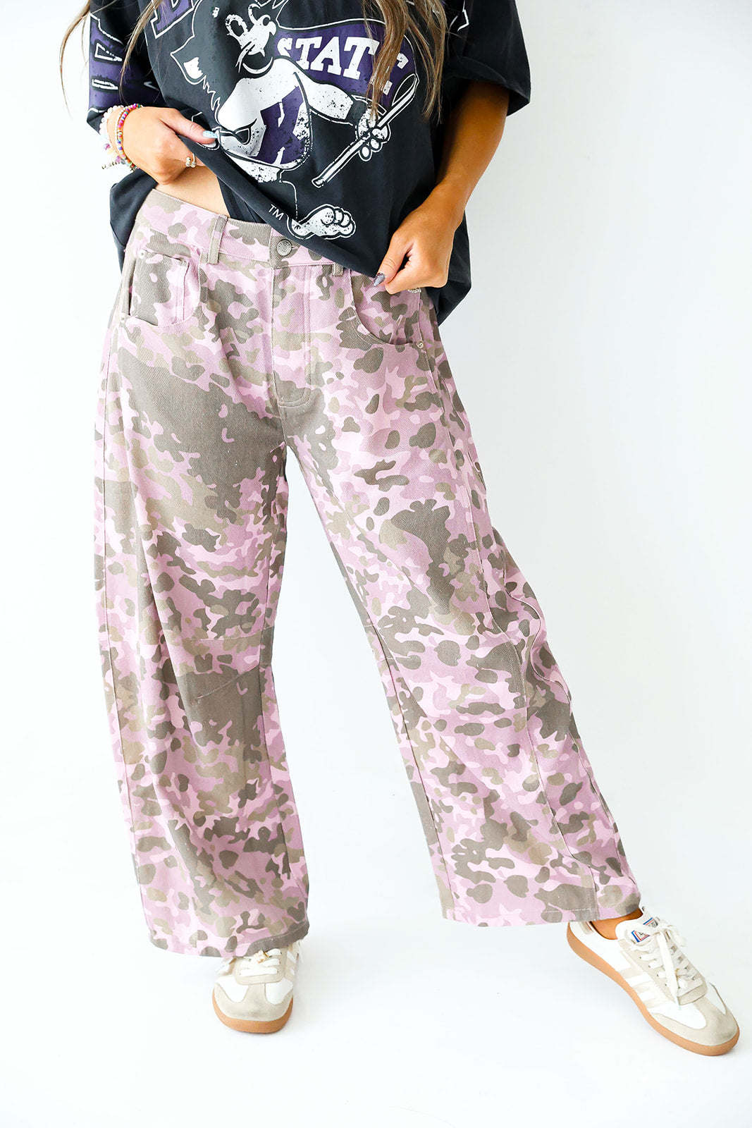 Blush Camo Barrel Pants