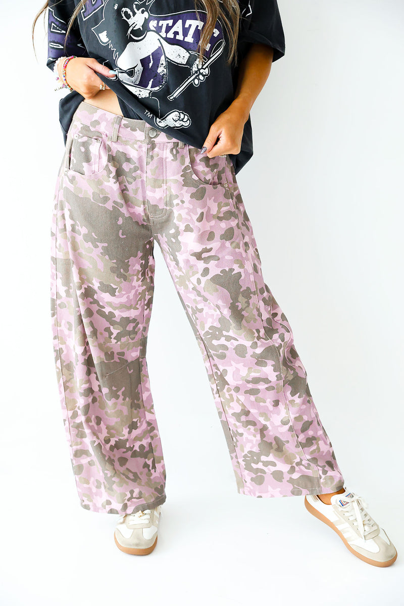 Blush Camo Barrel Pants