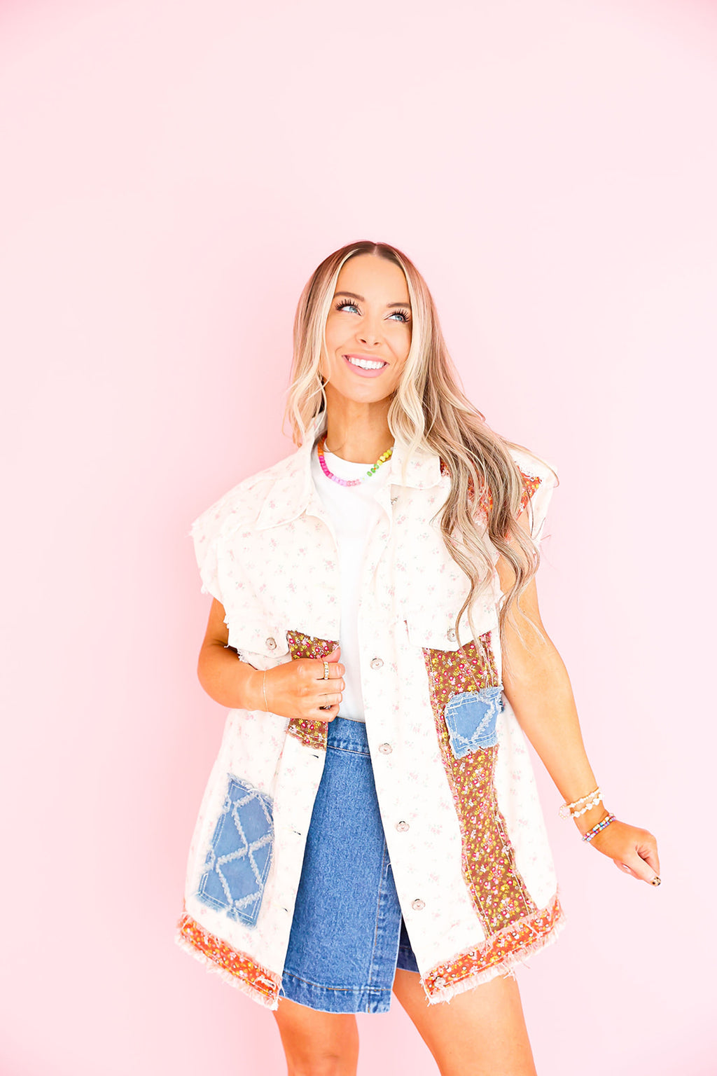 Feeling Unique Patchwork Floral Denim Vest