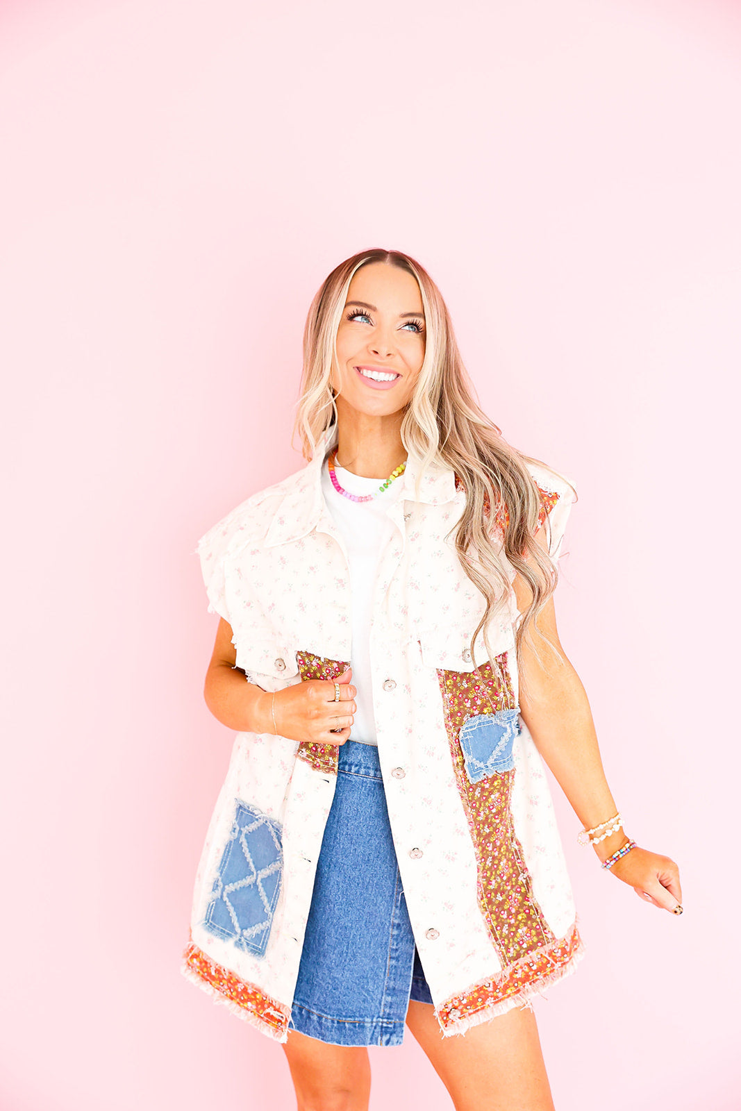 Feeling Unique Patchwork Floral Denim Vest