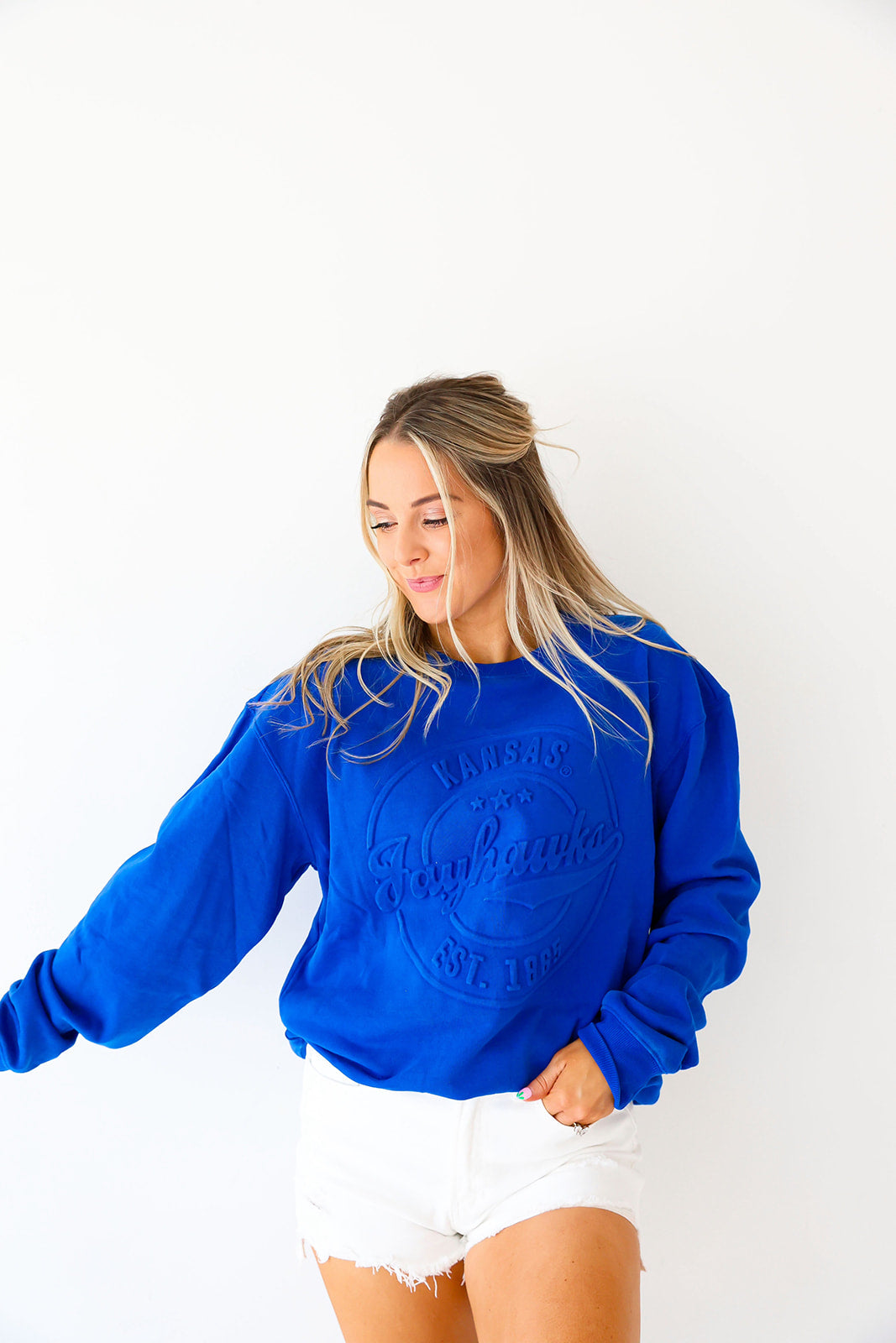 Kansas Embossed Crewneck-Royal