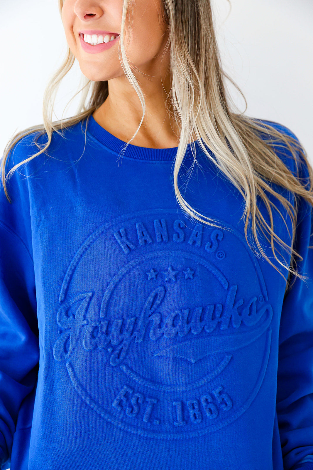 Kansas Embossed Crewneck-Royal