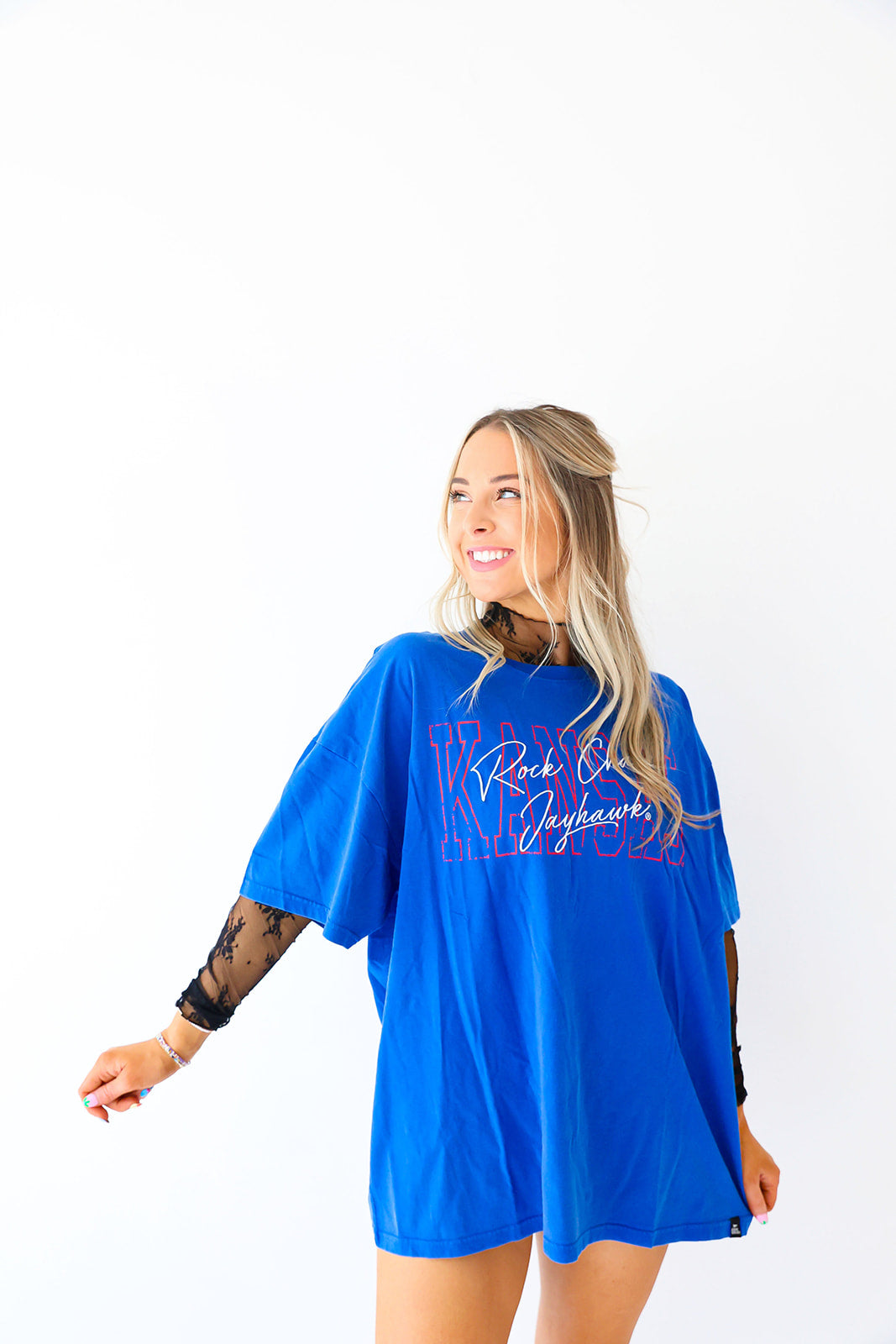 Rock Chalk Jayhawk Embroidered Tee-Royal