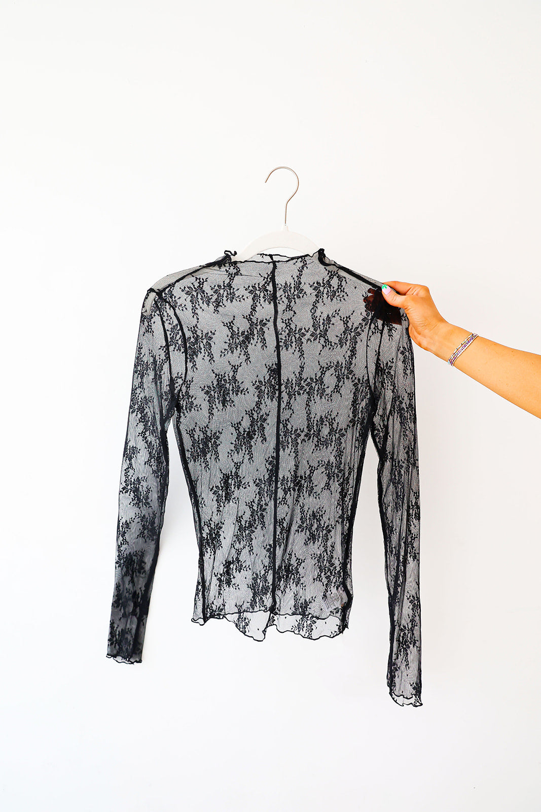 black sheer lace long sleeve top