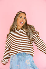 Cozy On Up Sweater – Brown/White Stripe