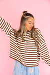 Cozy On Up Sweater – Brown/White Stripe