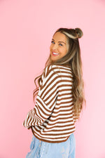 Cozy On Up Sweater – Brown/White Stripe