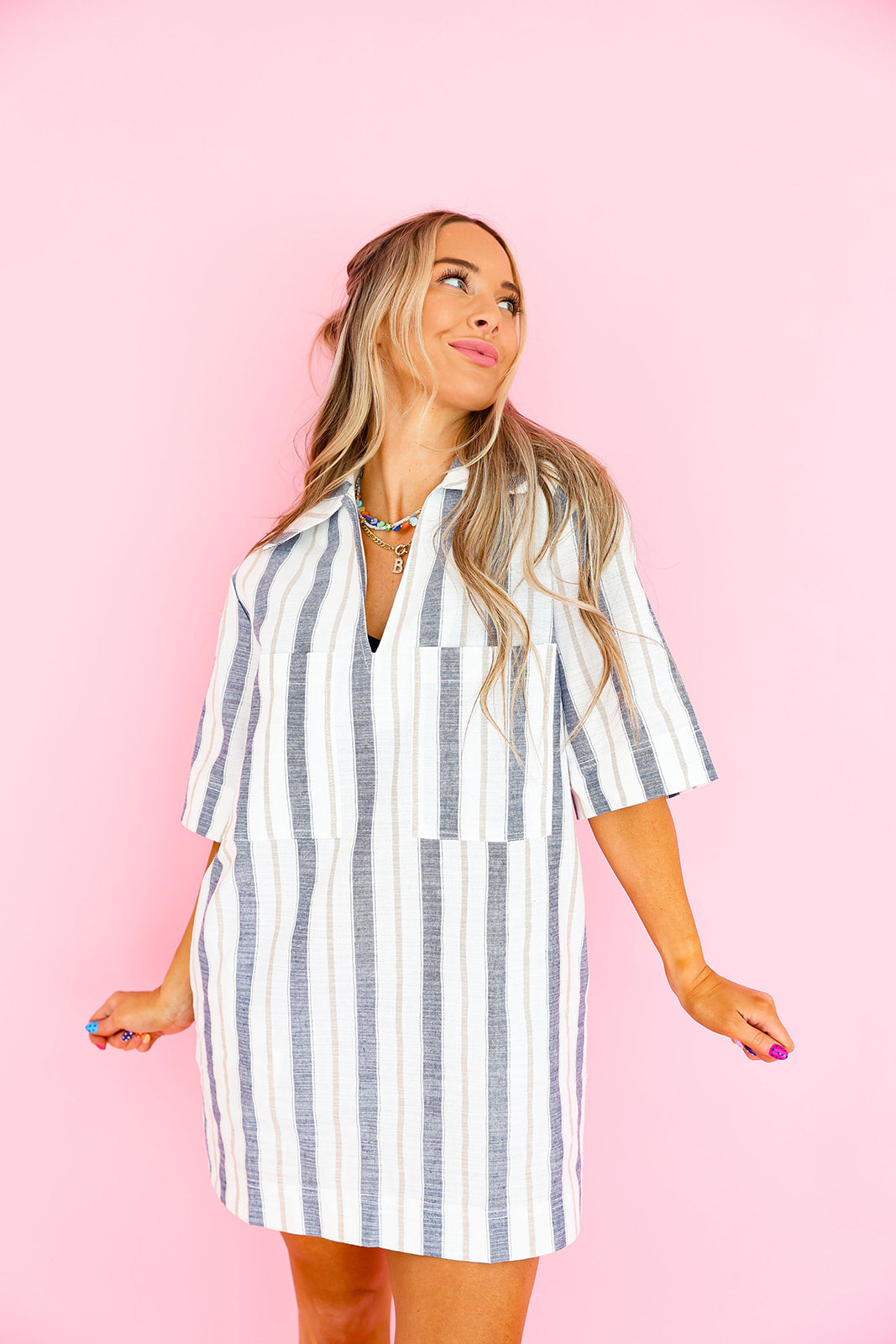 Coastal Stripes Shirt Dress