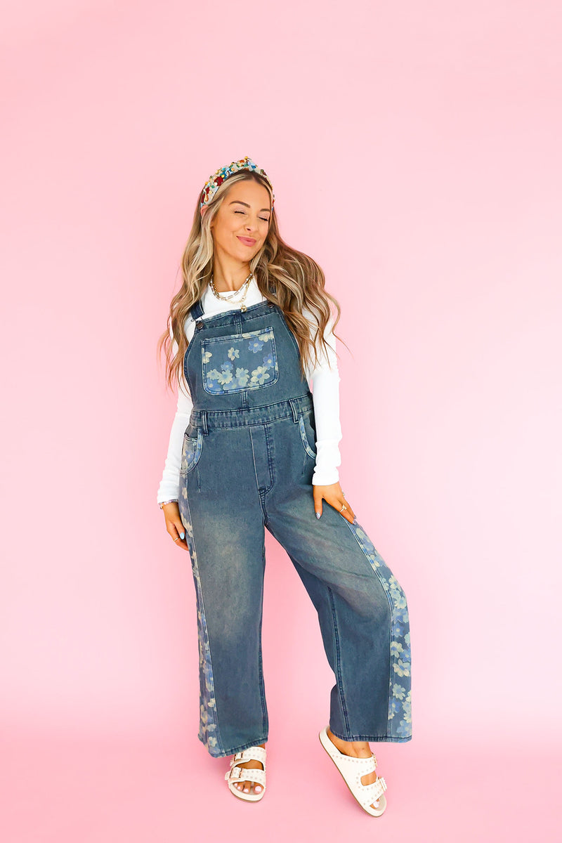 Flower Patch Overalls – Dark Denim