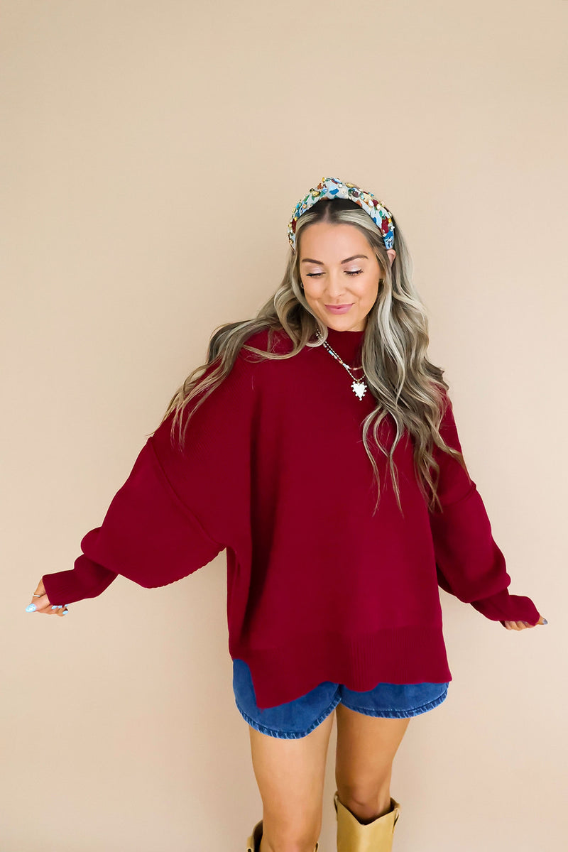 Say Yes Sweater- Cabernet